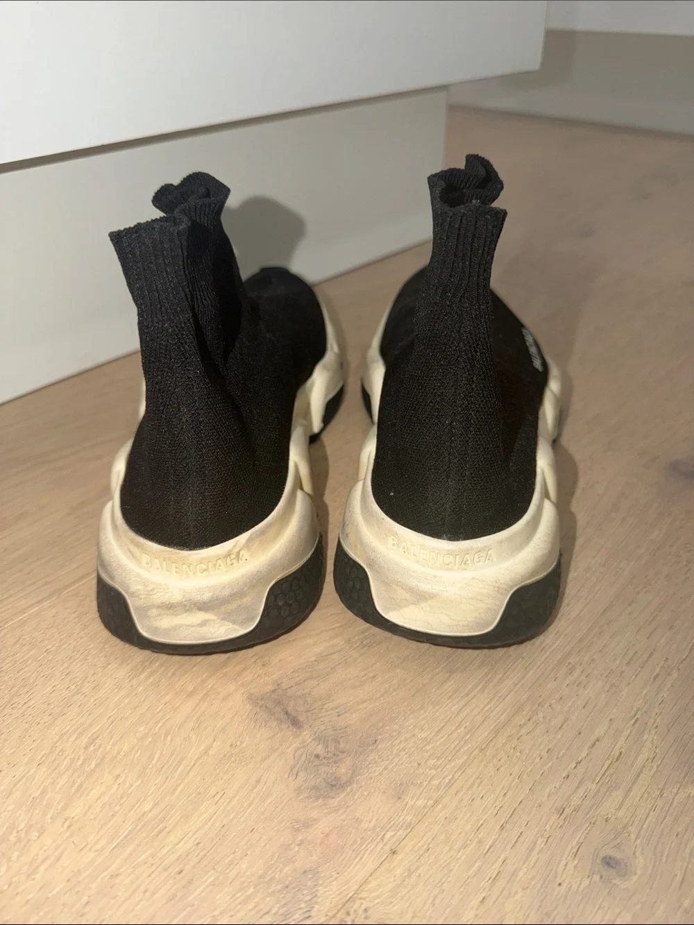 Balenciaga Black Sock-Style Knit Sneakers with Off-White Sole